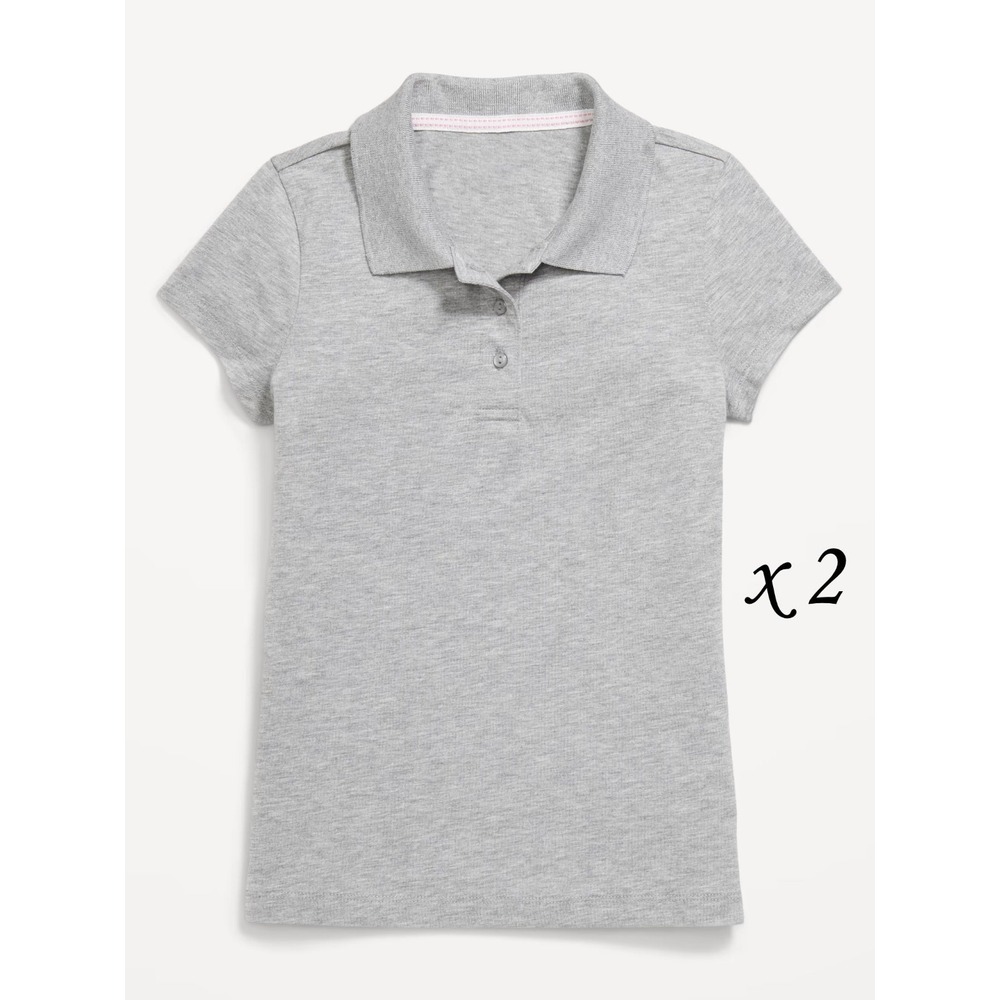 2 Old Navy Girl's School Uniform Jersey Knit Polo Shirts - Heather Gray XL 14/16